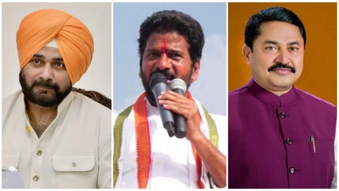 (L-R) Punjab Congress chief Navjot Singh Sidhu, Telangana Congress chief Revanth Reddy, Maharashtra Congress chief Nana Patole | Photos via PTI/Twitter